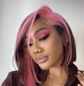 bright pink asymmetrical bob