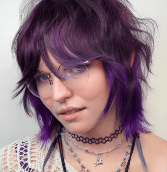edgy purple layered bob