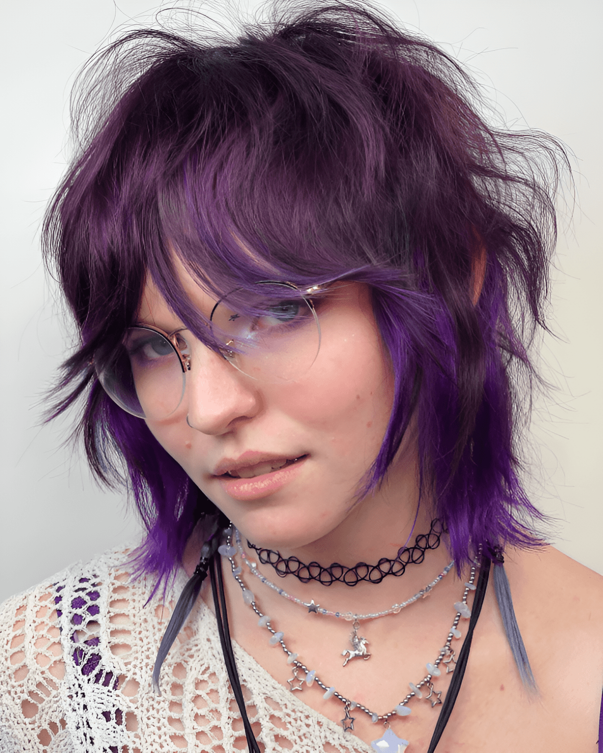 edgy purple layered bob