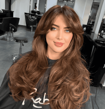 wavy layers with curtain bangs