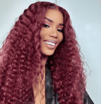 burgundy glamour curly vibes