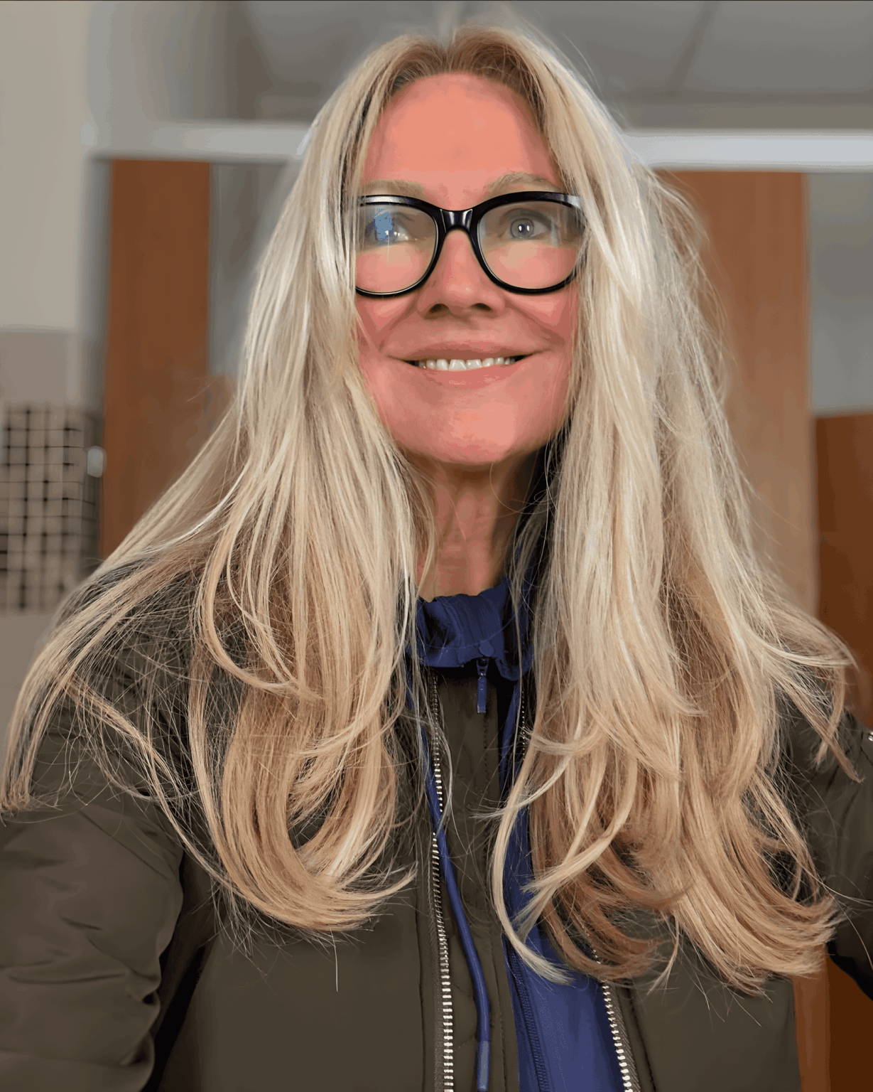Close-up of long layered hair with natural volume and texture