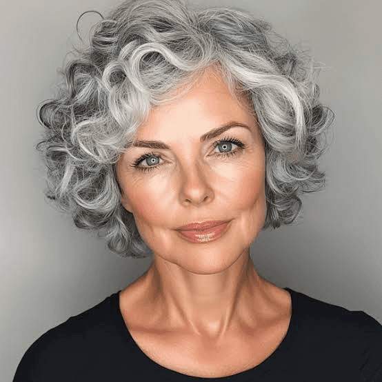 Soft Silver Curl Bob