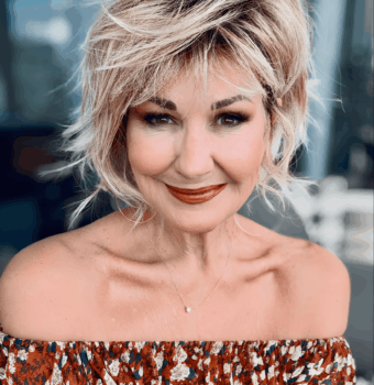 wispy feathered blonde bob